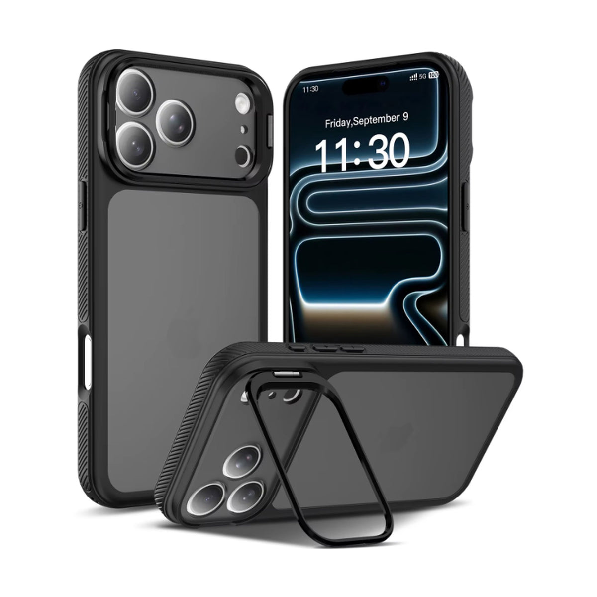 Kickstand Case with Metal Lens Frame – Schwarz